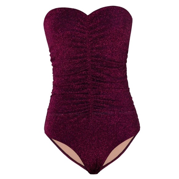 NWT Ruched Sparkle Garnet One Piece Swim Bathing Bikini Suit Small - Picture 2 of 11